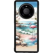 Huawei Mate 40 Pro Case Hülle - Silikon schwarz Flamingo Aquarell