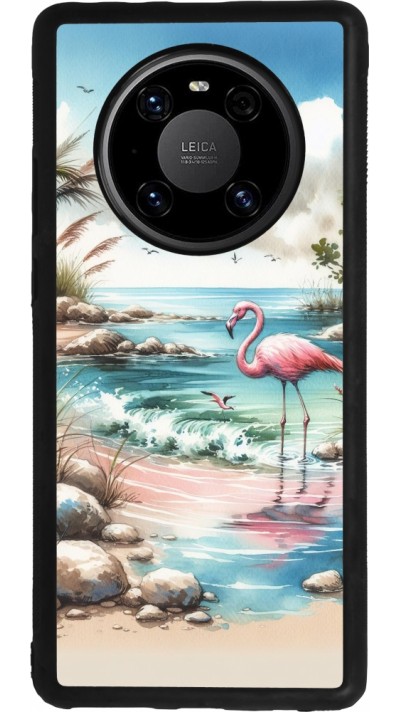 Huawei Mate 40 Pro Case Hülle - Silikon schwarz Flamingo Aquarell