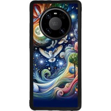 Coque Huawei Mate 40 Pro - Silicone rigide noir hibou volant floral