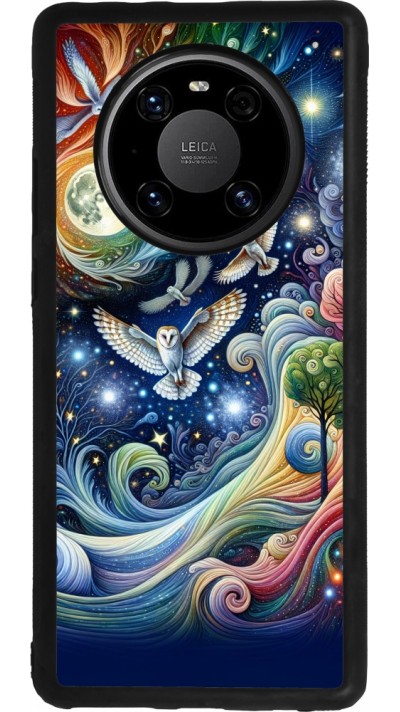 Coque Huawei Mate 40 Pro - Silicone rigide noir hibou volant floral