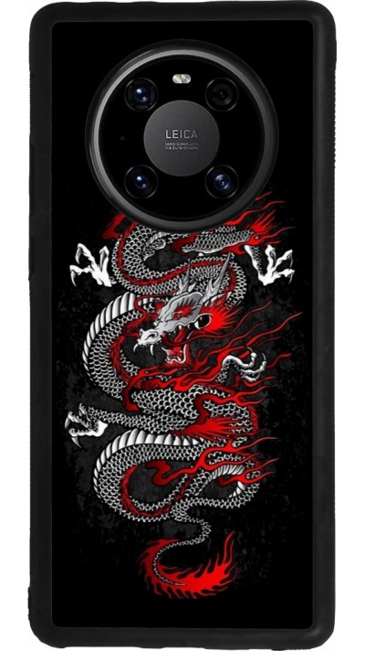 Coque Huawei Mate 40 Pro - Silicone rigide noir Japanese style Dragon Tattoo Red Black