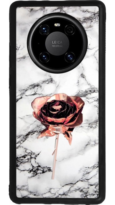 Coque Huawei Mate 40 Pro - Silicone rigide noir Marble Rose Gold