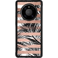 Coque Huawei Mate 40 Pro - Silicone rigide noir Palm trees gold stripes