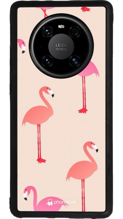 Huawei Mate 40 Pro Case Hülle - Silikon schwarz Pink Flamingos Pattern