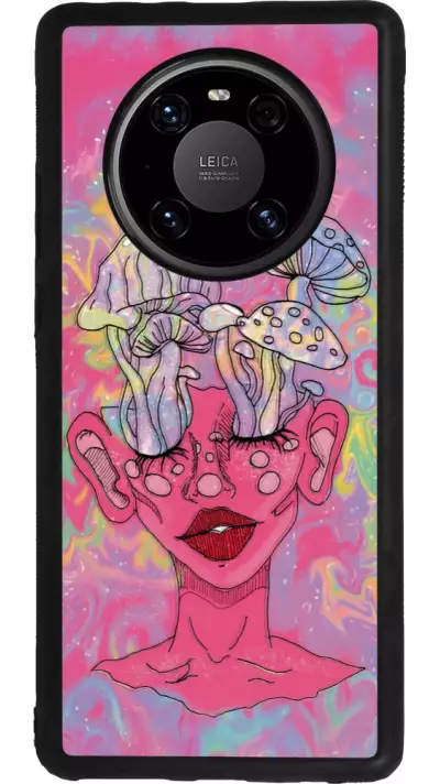 Huawei Mate 40 Pro Case Hülle - Silikon schwarz Psychedelic pink mushroom