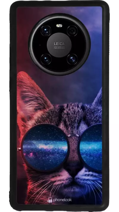 Huawei Mate 40 Pro Case Hülle - Silikon schwarz Red Blue Cat Glasses