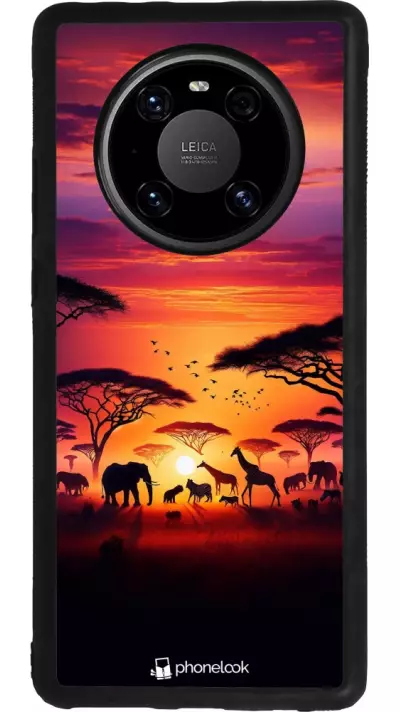 Huawei Mate 40 Pro Case Hülle - Silikon schwarz Safari Sonnenuntergang Wildtiere