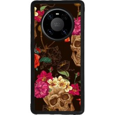 Huawei Mate 40 Pro Case Hülle - Silikon schwarz Skulls and flowers
