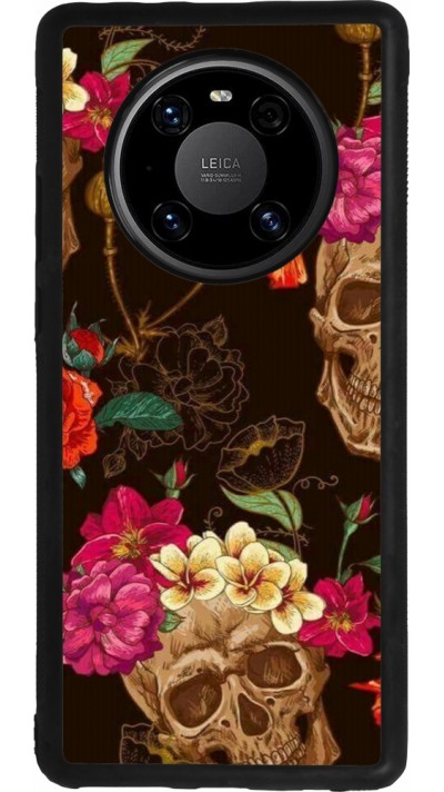 Coque Huawei Mate 40 Pro - Silicone rigide noir Skulls and flowers