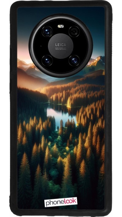Huawei Mate 40 Pro Case Hülle - Silikon schwarz Sonnenuntergang Waldsee