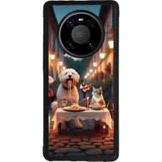 Huawei Mate 40 Pro Case Hülle - Silikon schwarz Valentin 2024 Hund & Katze Kerzenlicht