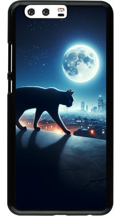 Coque Huawei P10 Plus - Chat noir sous la pleine lune