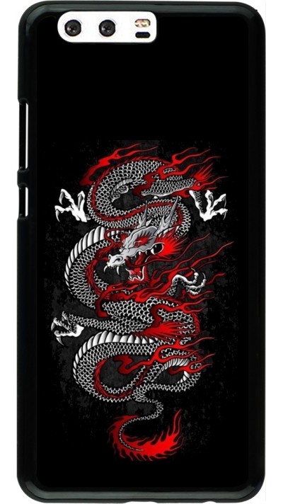 Coque Huawei P10 Plus - Japanese style Dragon Tattoo Red Black