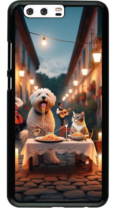 Huawei P10 Plus Case Hülle - Valentin 2024 Hund & Katze Kerzenlicht