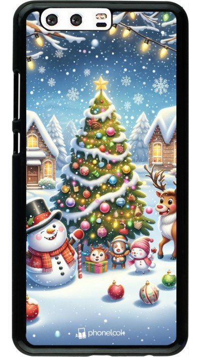 Huawei P10 Plus Case Hülle - Weihnachten 2023 Schneemann und Tannenbaum