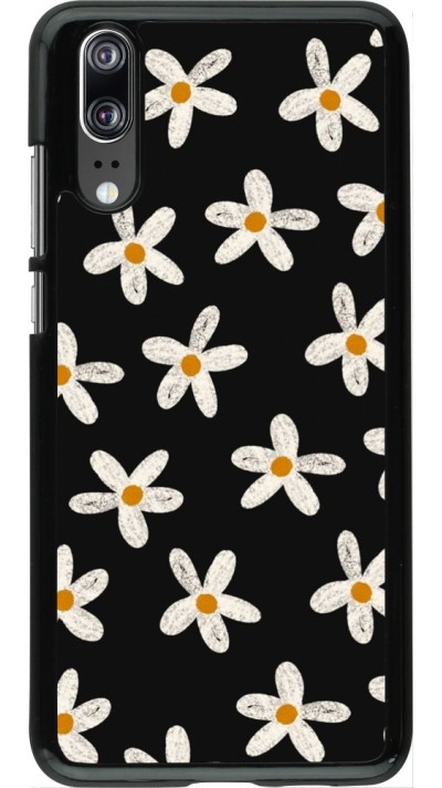 Coque Huawei P20 - Easter 2024 white on black flower