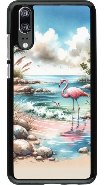 Coque Huawei P20 - Flamant rose aquarelle