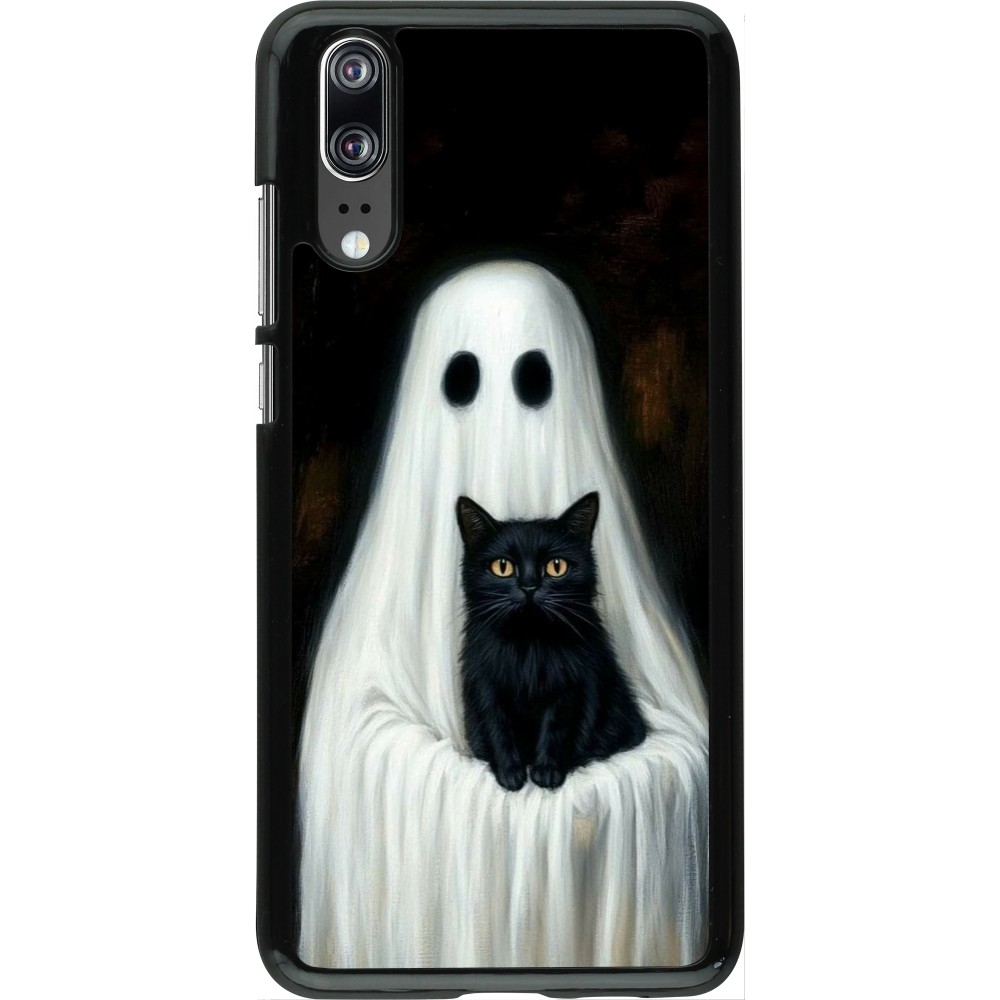 Coque Huawei P20 - Halloween 2025 Ghost with black cat