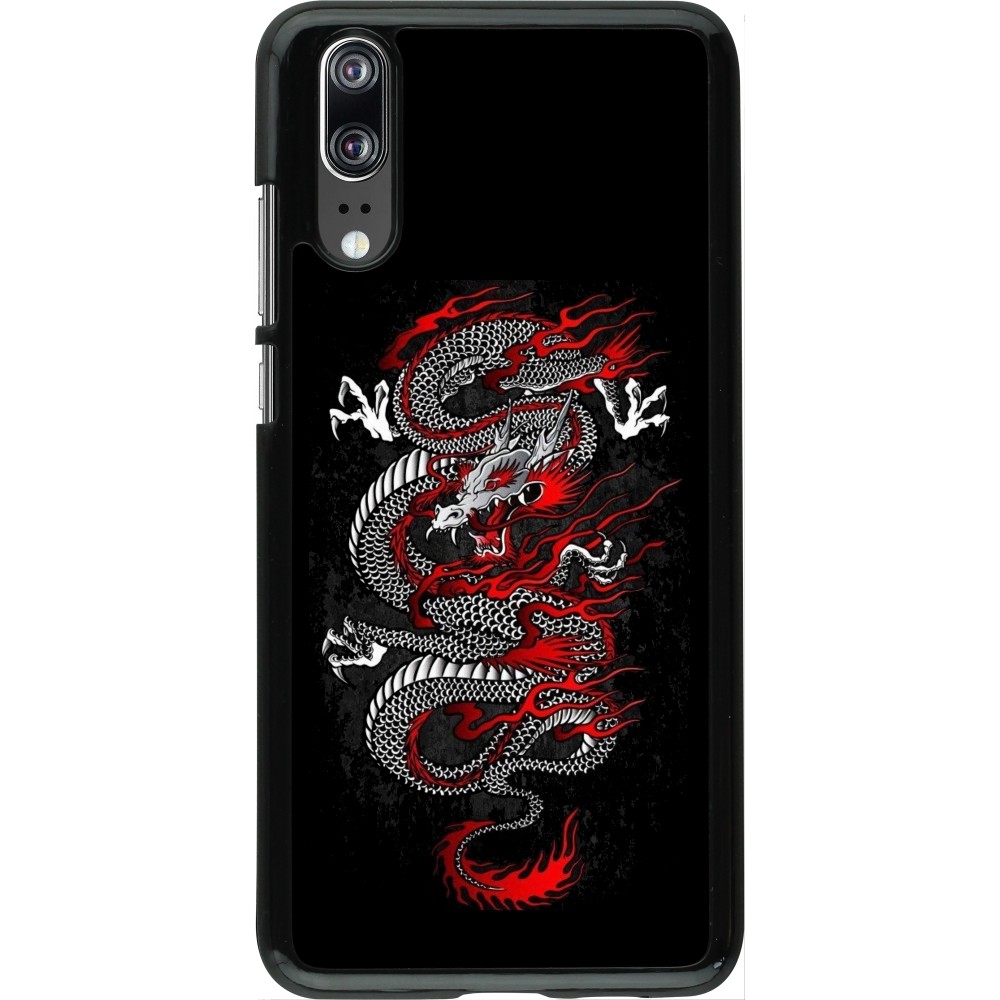 Huawei P20 Case Hülle - Japanese style Dragon Tattoo Red Black