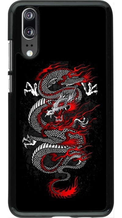 Coque Huawei P20 - Japanese style Dragon Tattoo Red Black