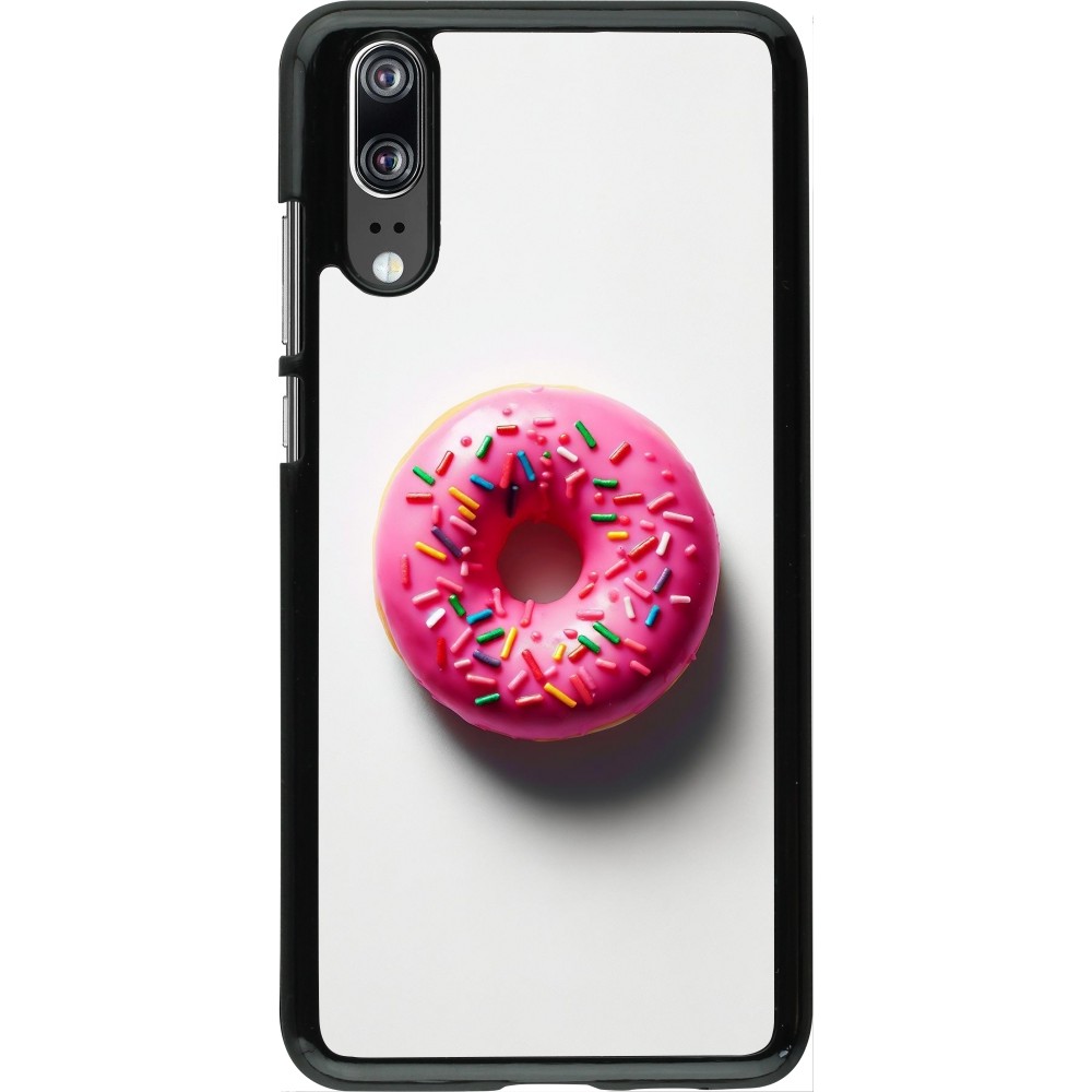 Coque Huawei P20 - Weißer Hintergrund, pinker Donut