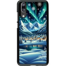Huawei P20 Case Hülle - Verschneites Bergdorf am See in der Nacht