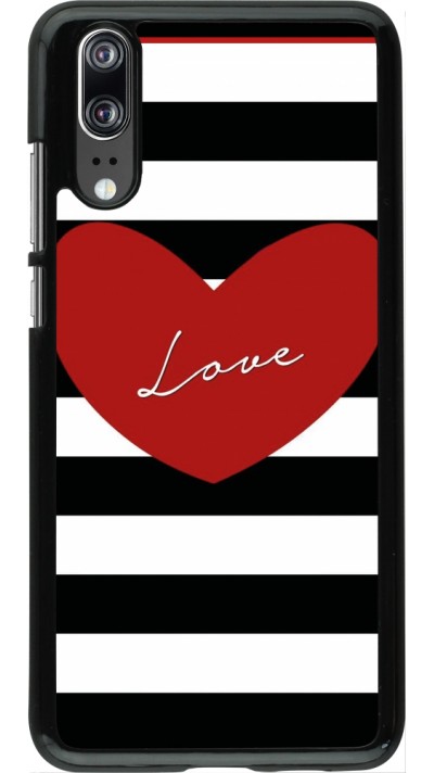 Coque Huawei P20 - Valentine 2023 heart black and white lines