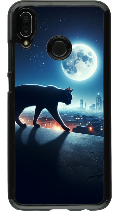 Coque Huawei P20 Lite - Chat noir sous la pleine lune