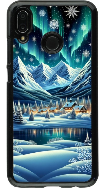 Huawei P20 Lite Case Hülle - Verschneites Bergdorf am See in der Nacht