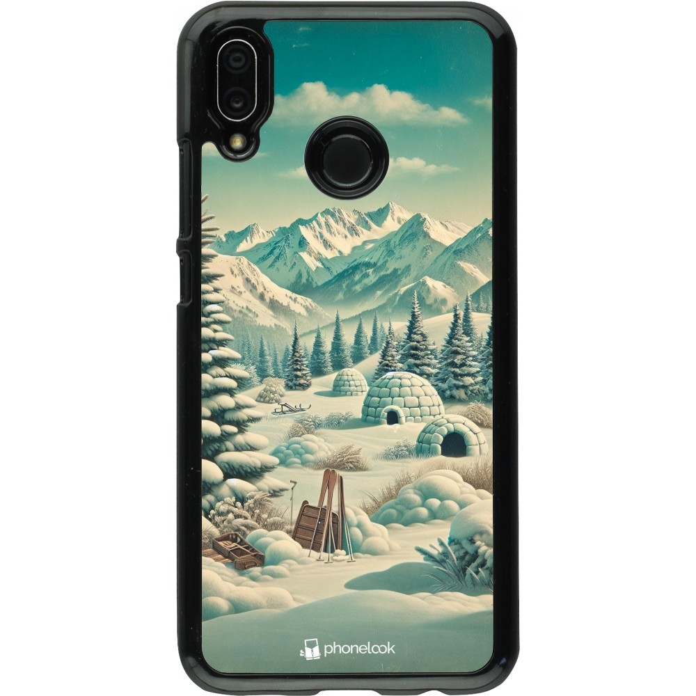 Huawei P20 Lite Case Hülle - Vintage Schneebedeckter Berg Iglu