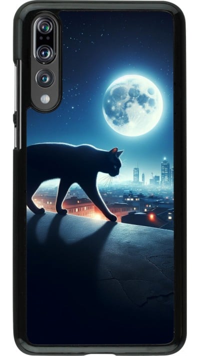 Coque Huawei P20 Pro - Chat noir sous la pleine lune