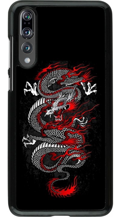 Coque Huawei P20 Pro - Japanese style Dragon Tattoo Red Black