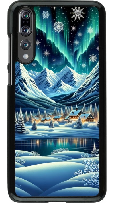 Huawei P20 Pro Case Hülle - Verschneites Bergdorf am See in der Nacht