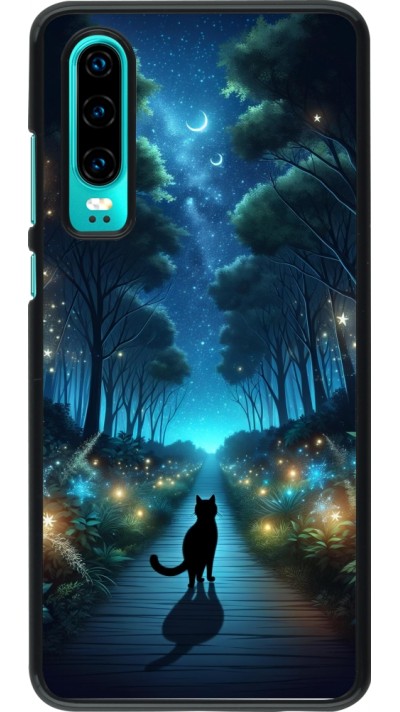 Coque Huawei P30 - Chat noir promenade