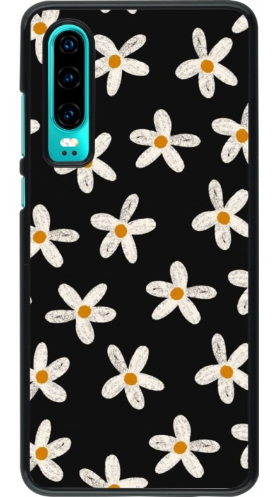 Coque Huawei P30 - Easter 2024 white on black flower