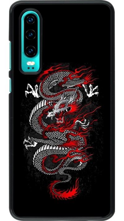 Coque Huawei P30 - Japanese style Dragon Tattoo Red Black