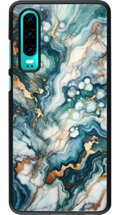 Coque Huawei P30 - Marbre Vert Bleu Doré