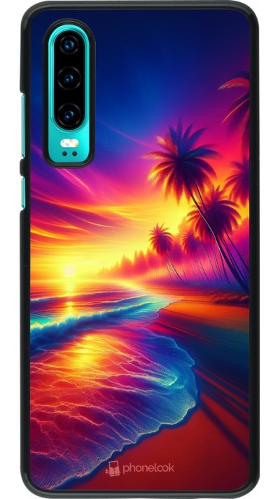 Coque Huawei P30 - Plage coucher soleil flashy