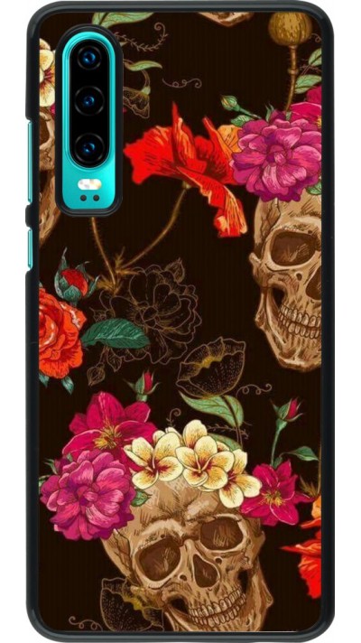 Coque Huawei P30 - Skulls and flowers