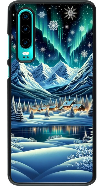 Coque Huawei P30 - Snowy Mountain Village Lake night