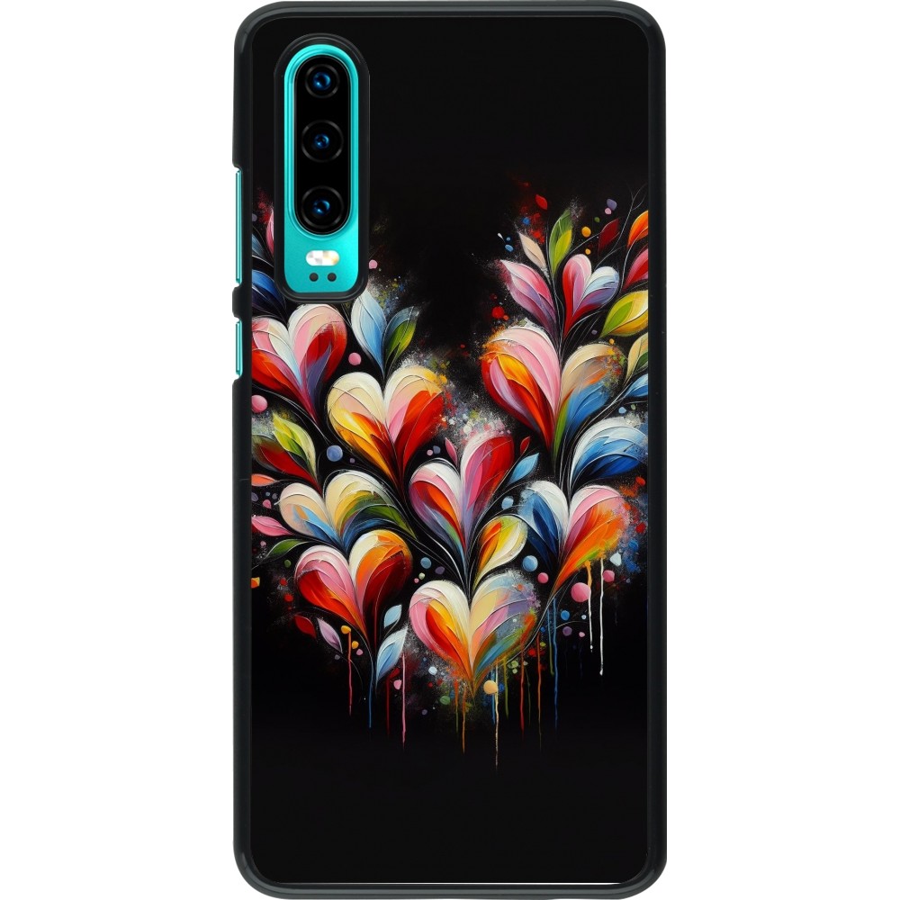 Huawei P30 Case Hülle - Valentin 2024 Schwarzes Herz Abstrakt