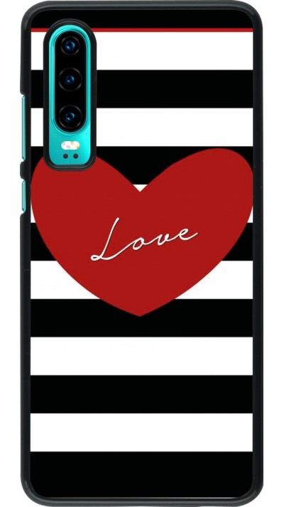 Coque Huawei P30 - Valentine 2023 heart black and white lines