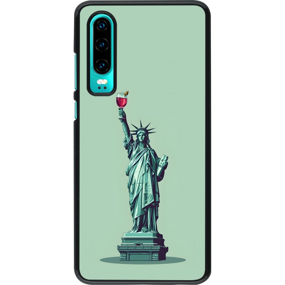 Coque Huawei P30 - Wine Statue de la liberté avec un verre de vin