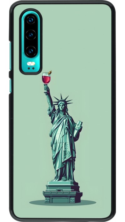 Coque Huawei P30 - Wine Statue de la liberté avec un verre de vin