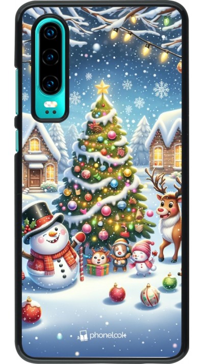 Coque Huawei P30 - Noël 2023 bonhomme de neige et sapin