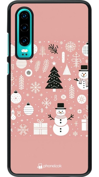 Coque Huawei P30 - Noël 2024 Rose Snowman Christmas
