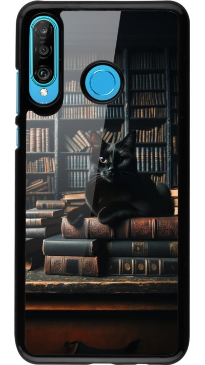 Huawei P30 Lite Case Hülle - Katze Bücher dunkel