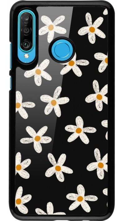 Coque Huawei P30 Lite - Easter 2024 white on black flower