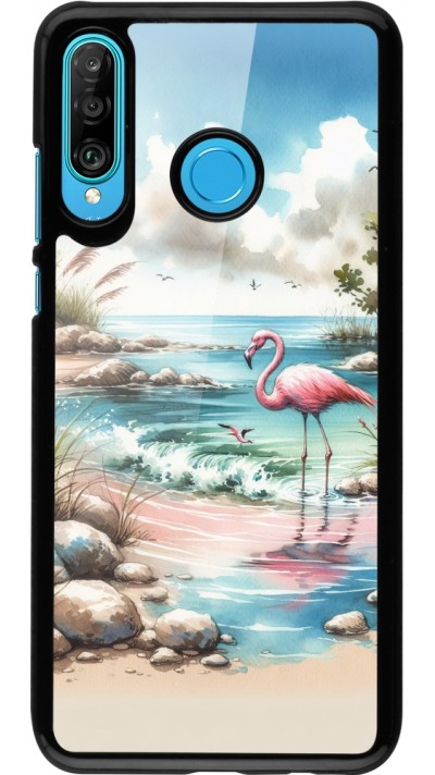 Coque Huawei P30 Lite - Flamant rose aquarelle