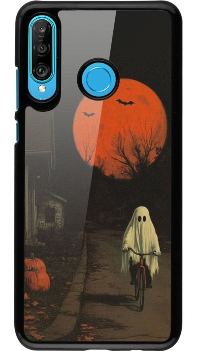 Huawei P30 Lite Case Hülle - Halloween 2025 Ghost on a bicycle